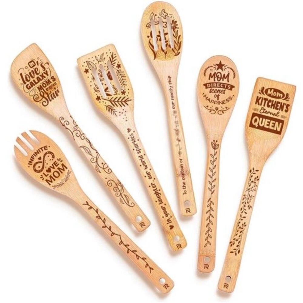 Riveira 6 Piece Bamboo Cooking Utensil Set - Best Mom Gift - New in Box